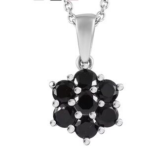 🖤 Black Spinel Flower Pendant Necklace NWT • Stainless Steel 20” • Minimalist